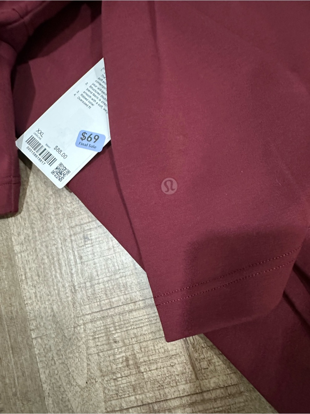Lululemon grand standard short sleeve crew XXL (burgundy bay) - NWT - Picture 4 of 6